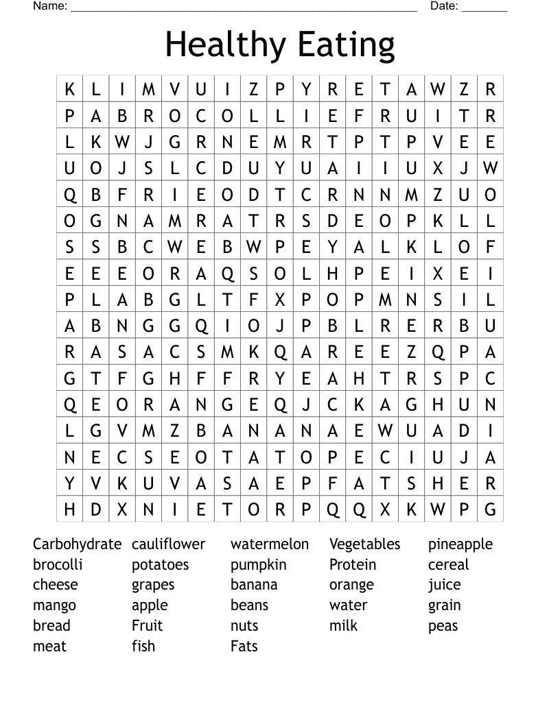Healthy Eating Word Search