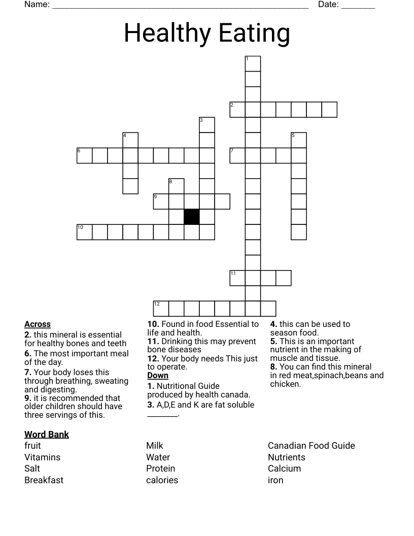 Healthy Eating Crossword