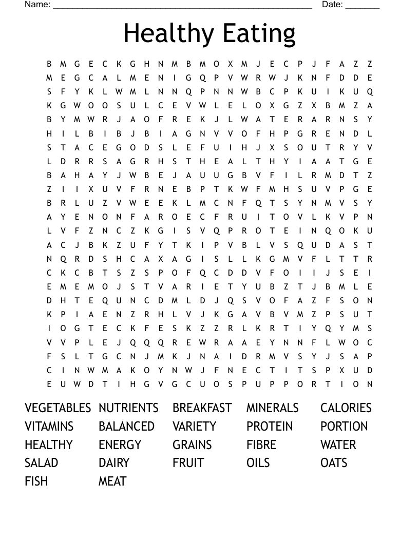 Healthy Eating Word Search
