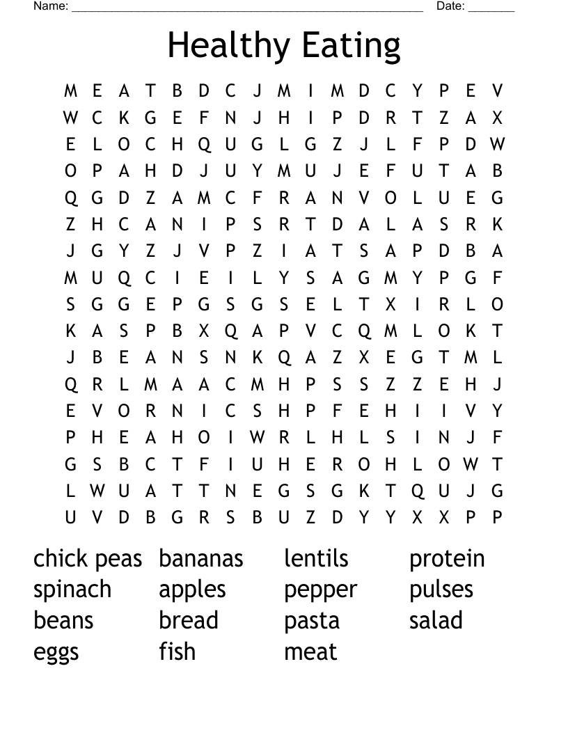 Healthy Eating Word Search