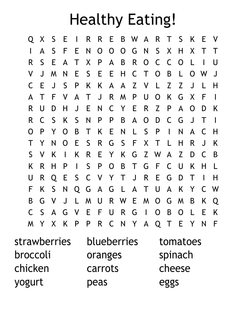 Healthy Eating! Word Search