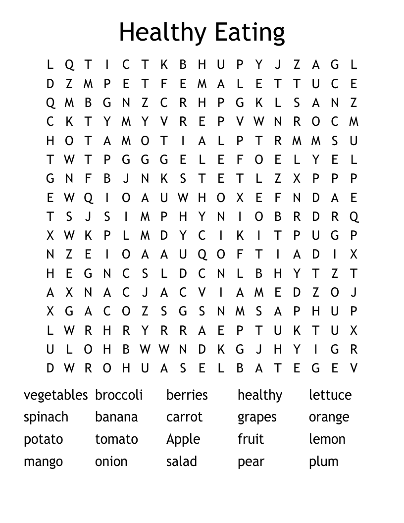 Healthy Eating Word Search