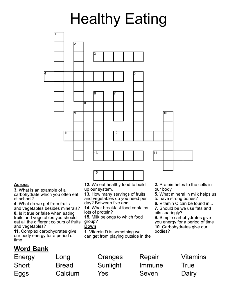 Healthy Eating Crossword
