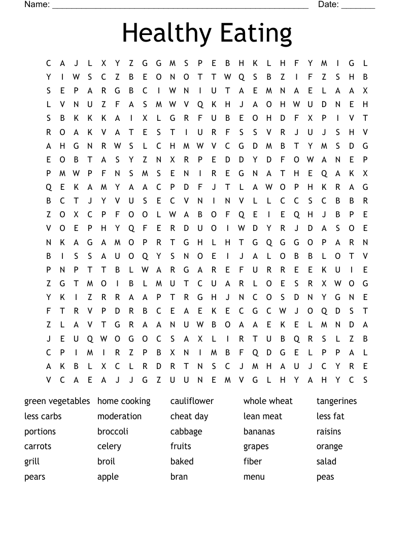 Healthy Eating Word Search