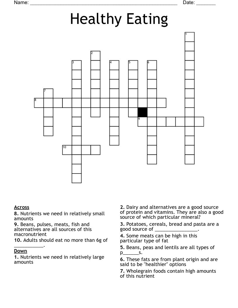 Healthy Eating Crossword