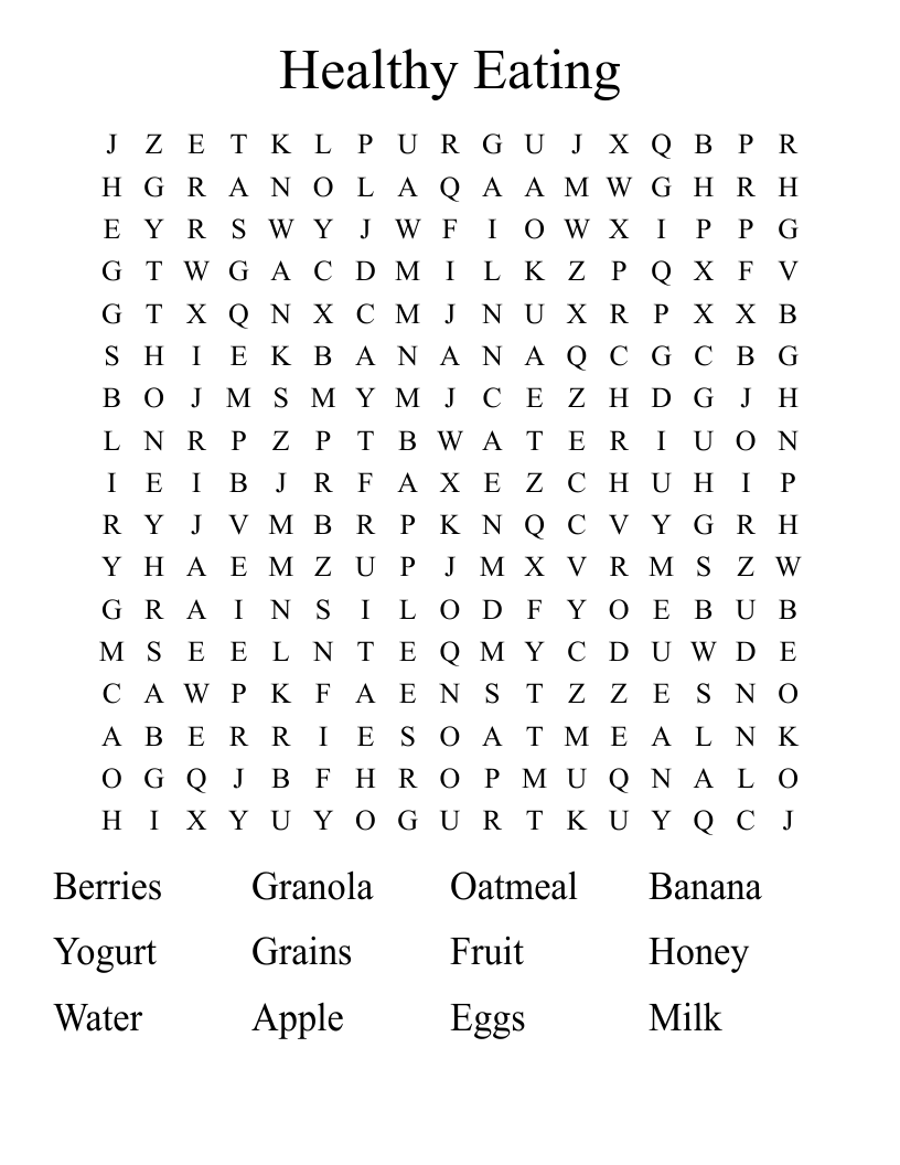 Healthy Eating Word Search