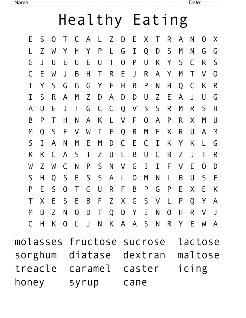 Healthy Eating Word Search