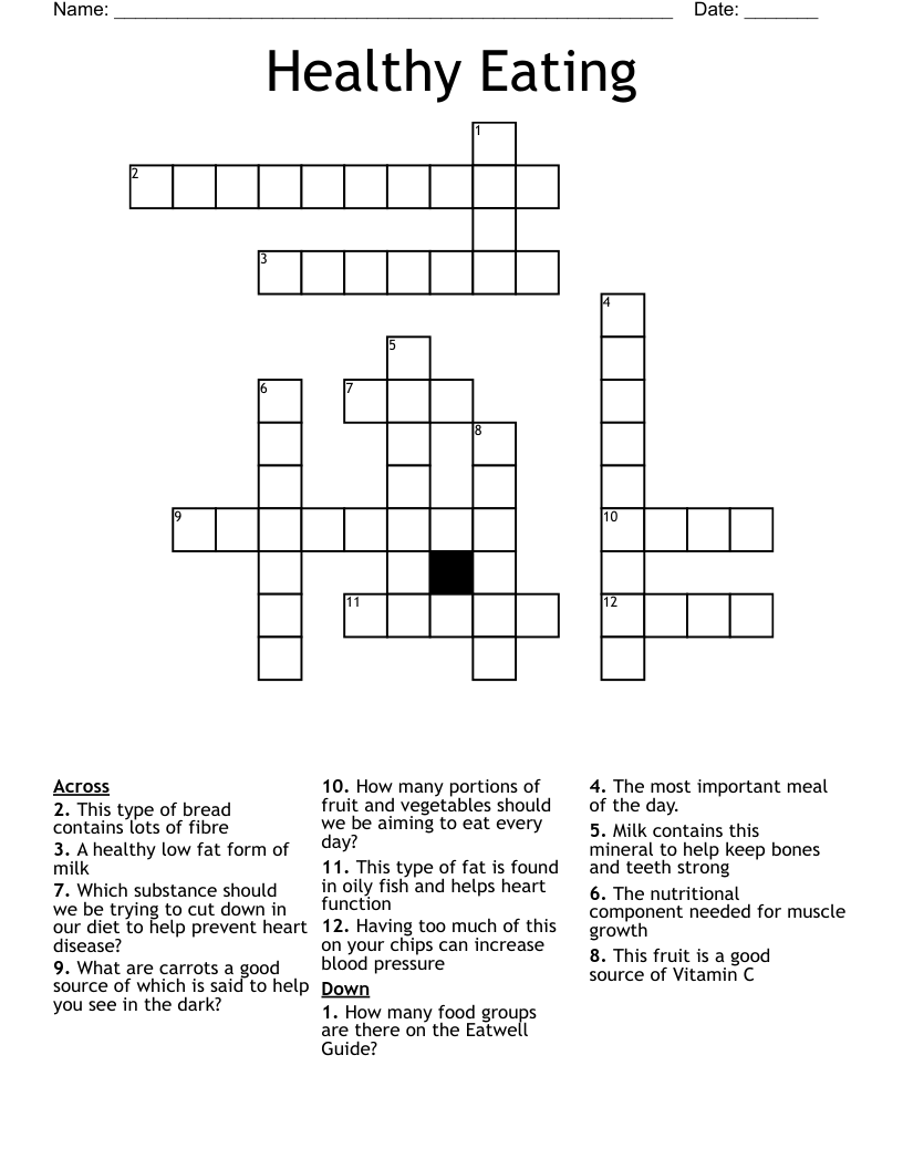 Healthy Eating Crossword
