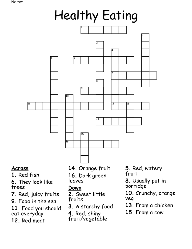 Healthy Eating Crossword