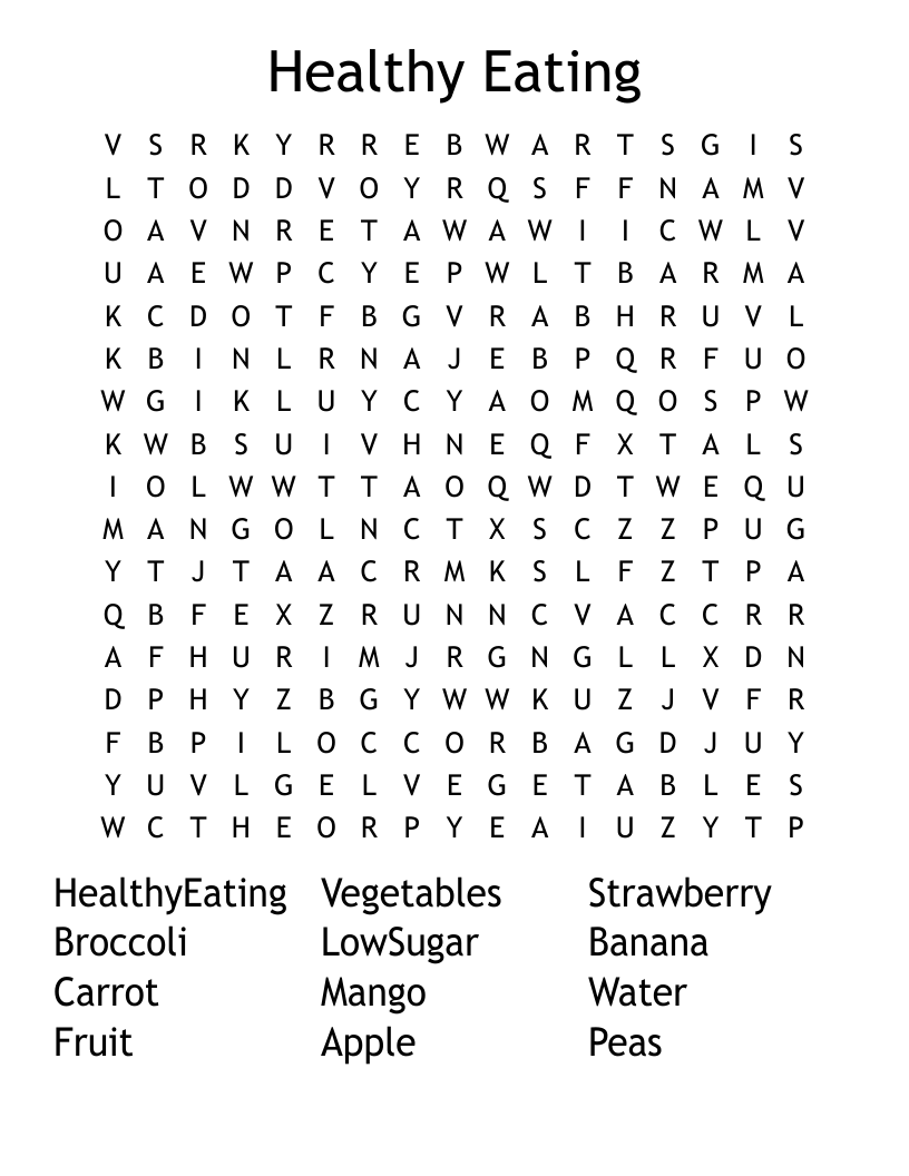 Healthy Eating Word Search