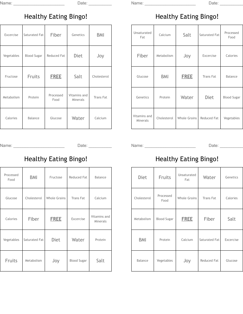 Healthy Eating Bingo!