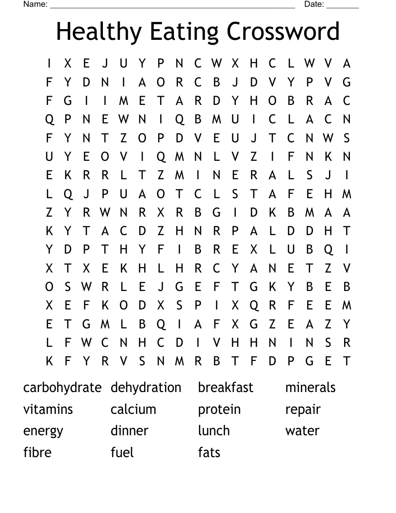 Healthy Eating Crossword Word Search
