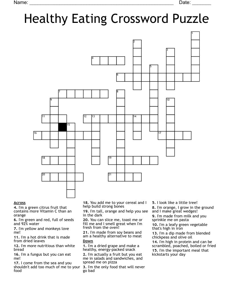 Healthy Eating Crossword Puzzle