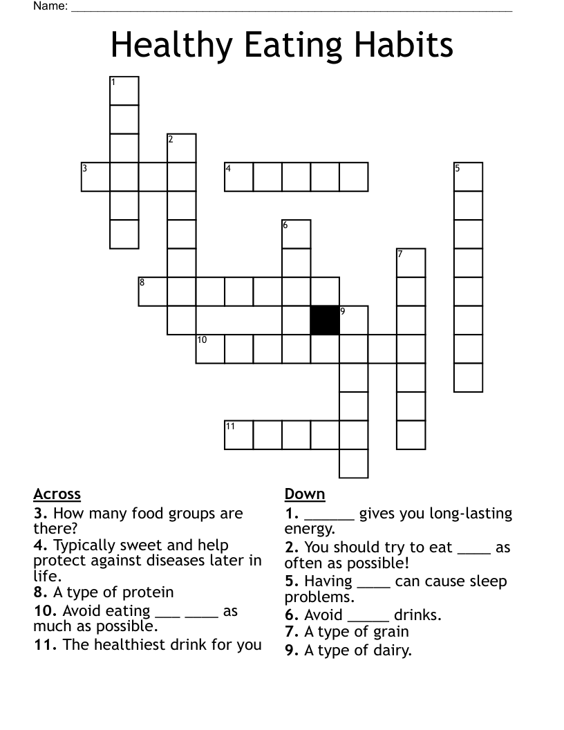 Healthy Eating Habits Crossword