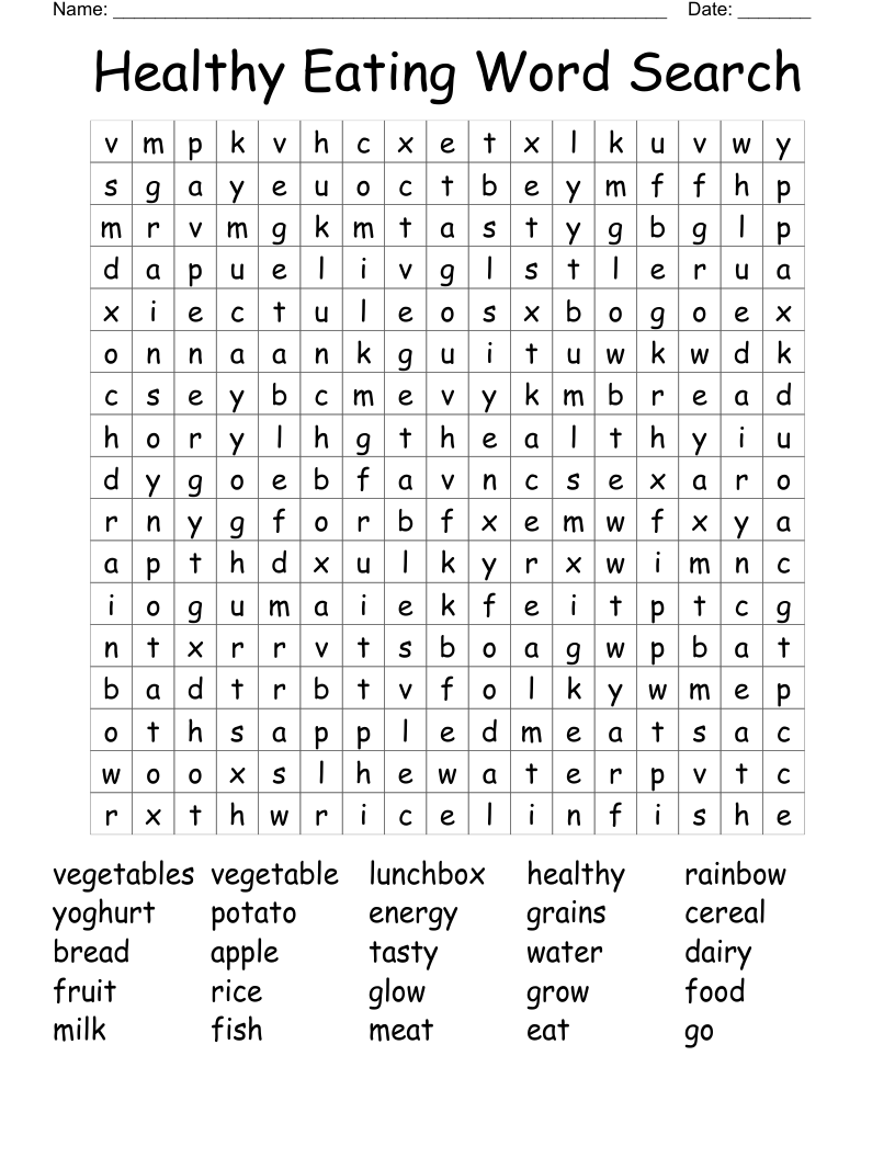 Healthy Eating Word Search