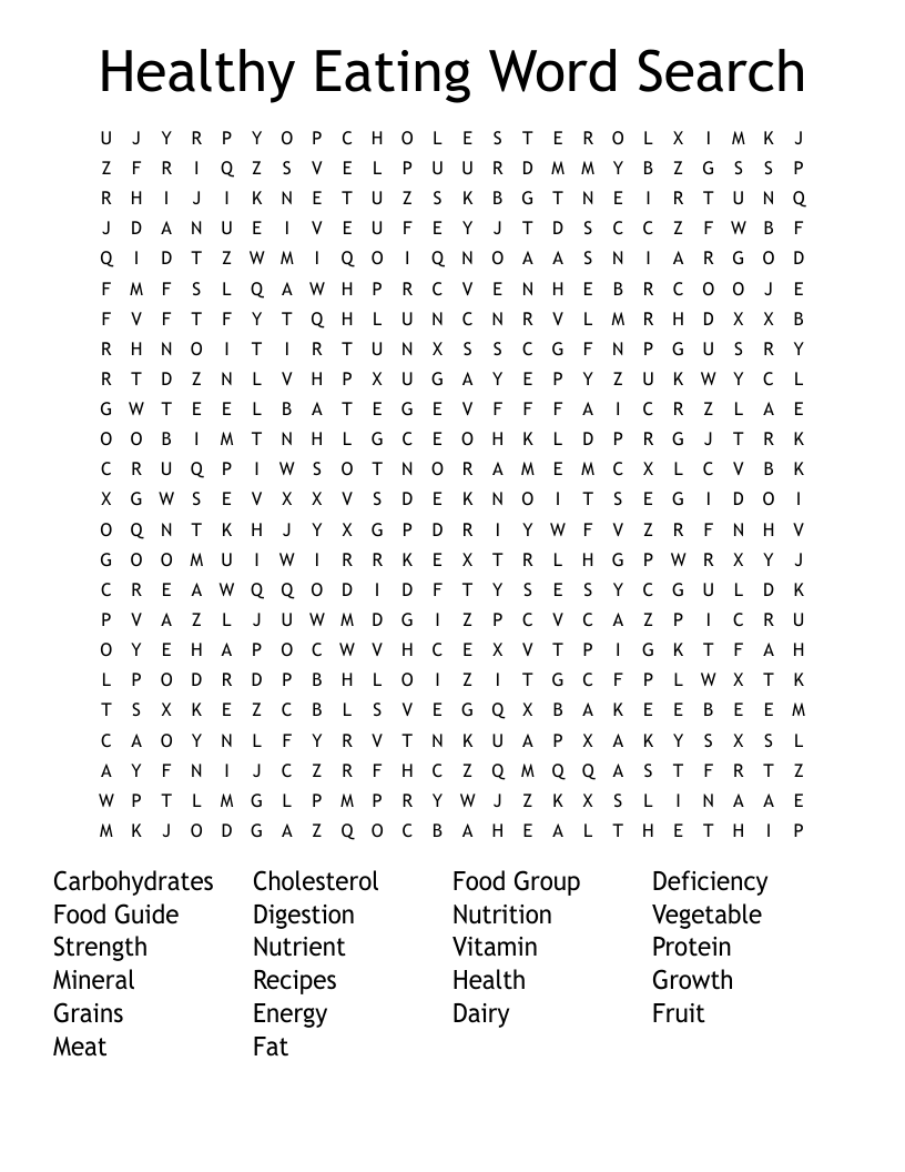 Healthy Eating Word Search