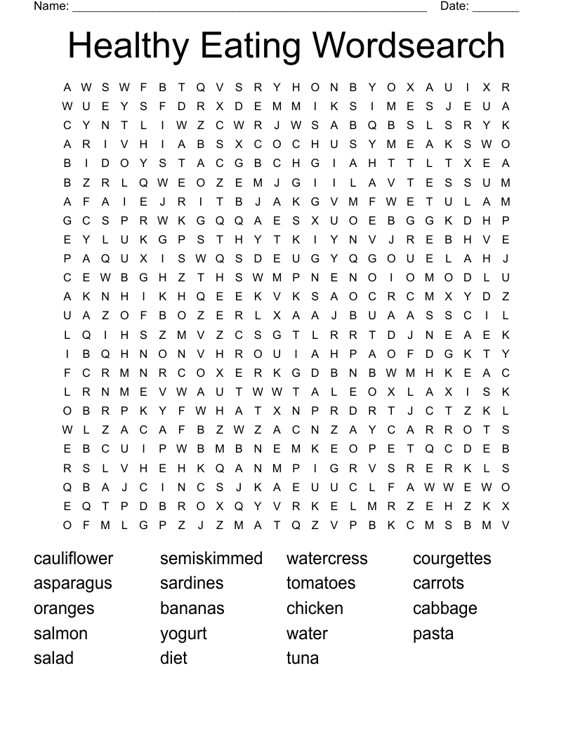 Healthy Eating Wordsearch