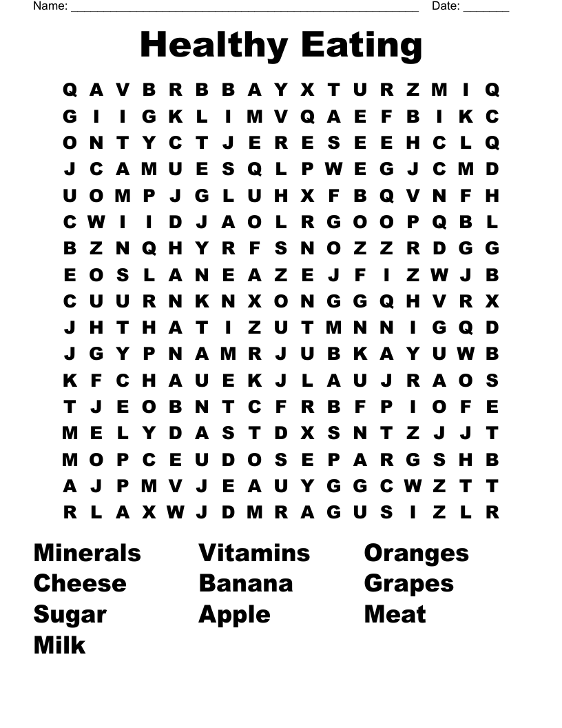 Healthy Eating  Word Search