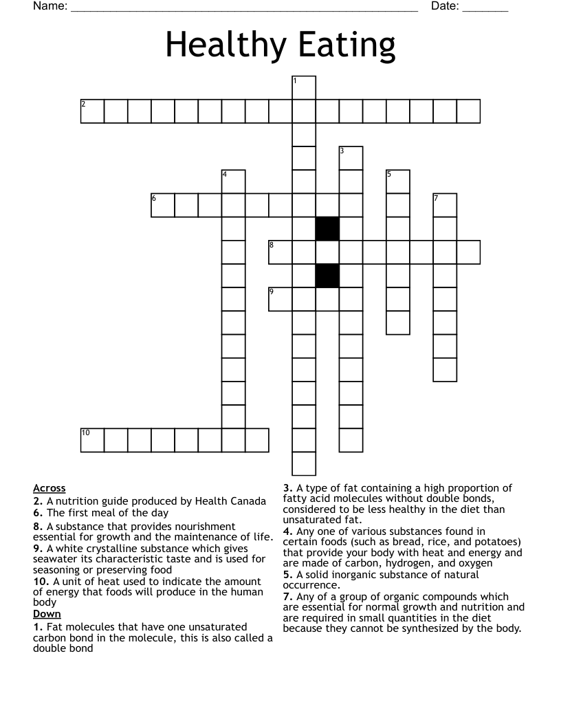 Healthy Eating  Crossword