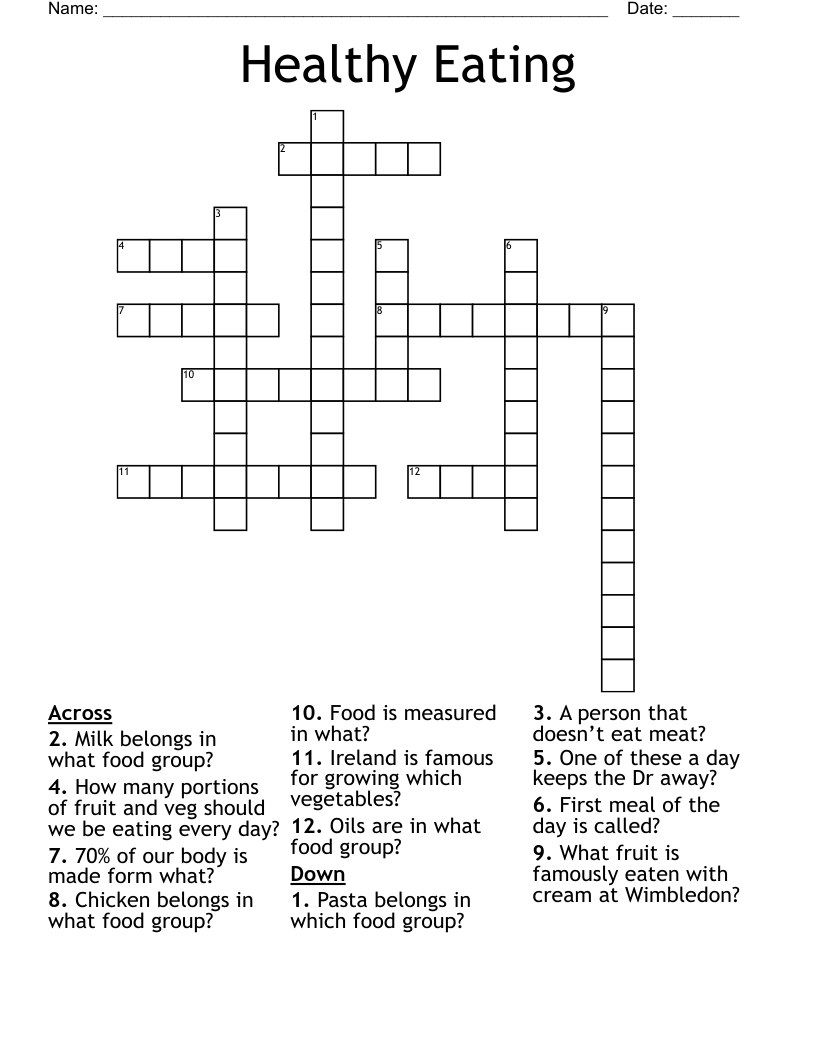 Healthy Eating  Crossword