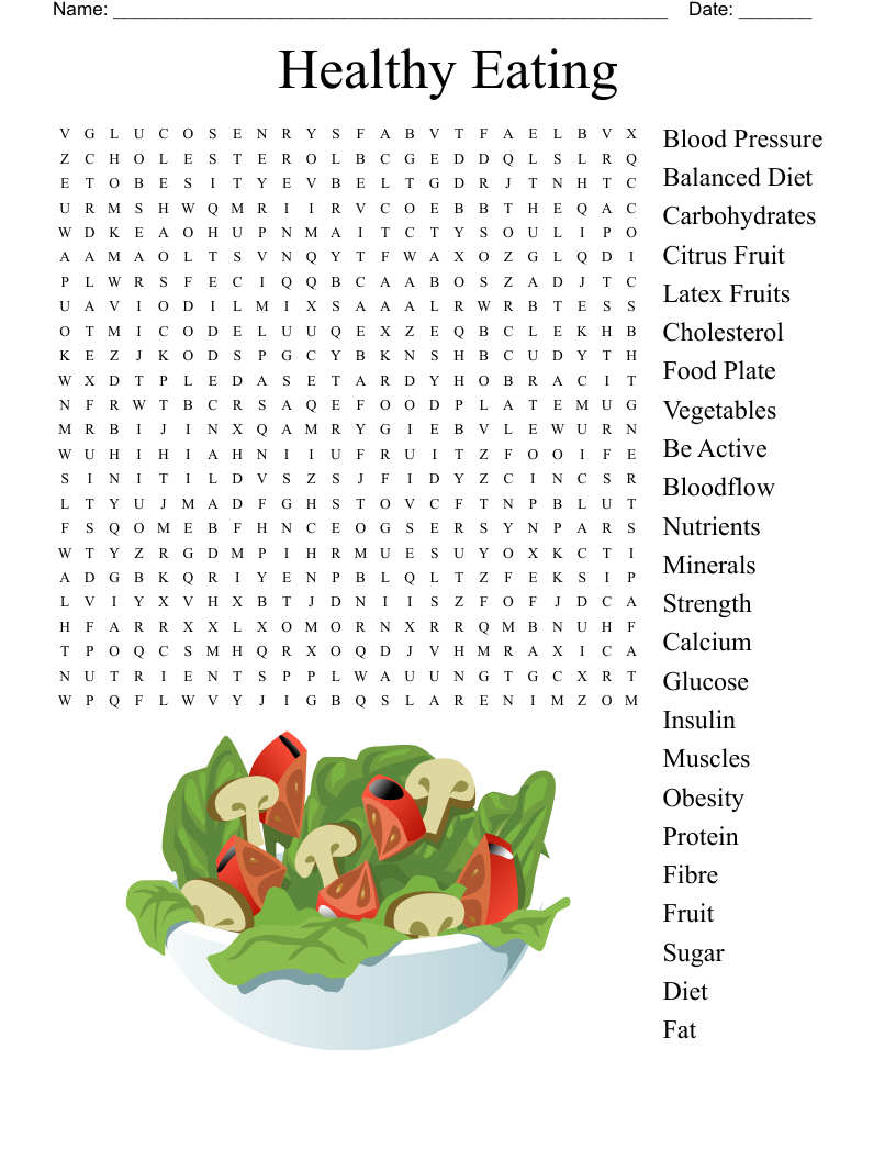 Healthy Eating Word Search