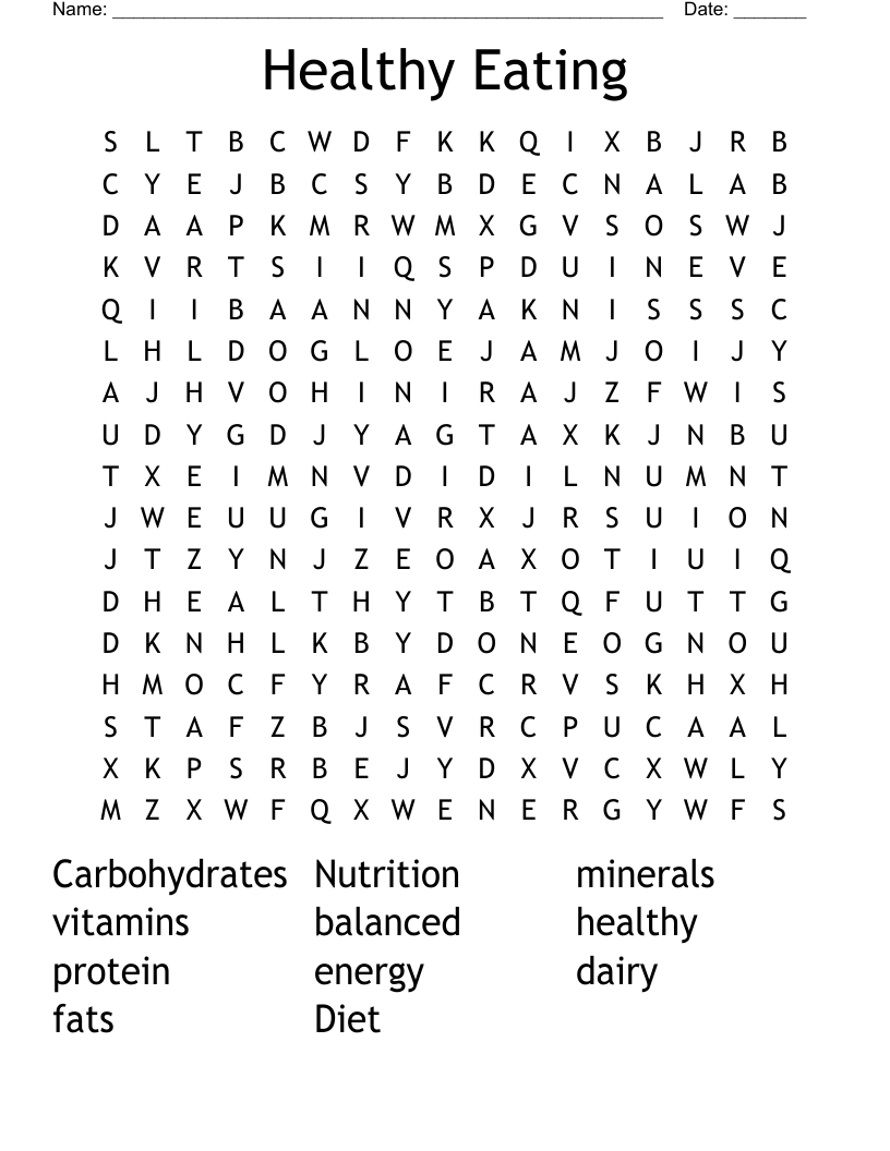 Healthy Eating  Word Search