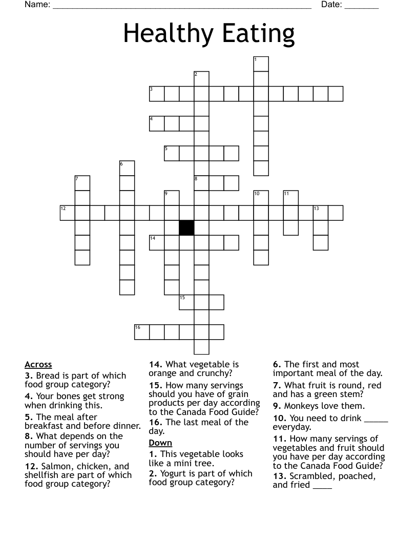 Healthy Eating  Crossword