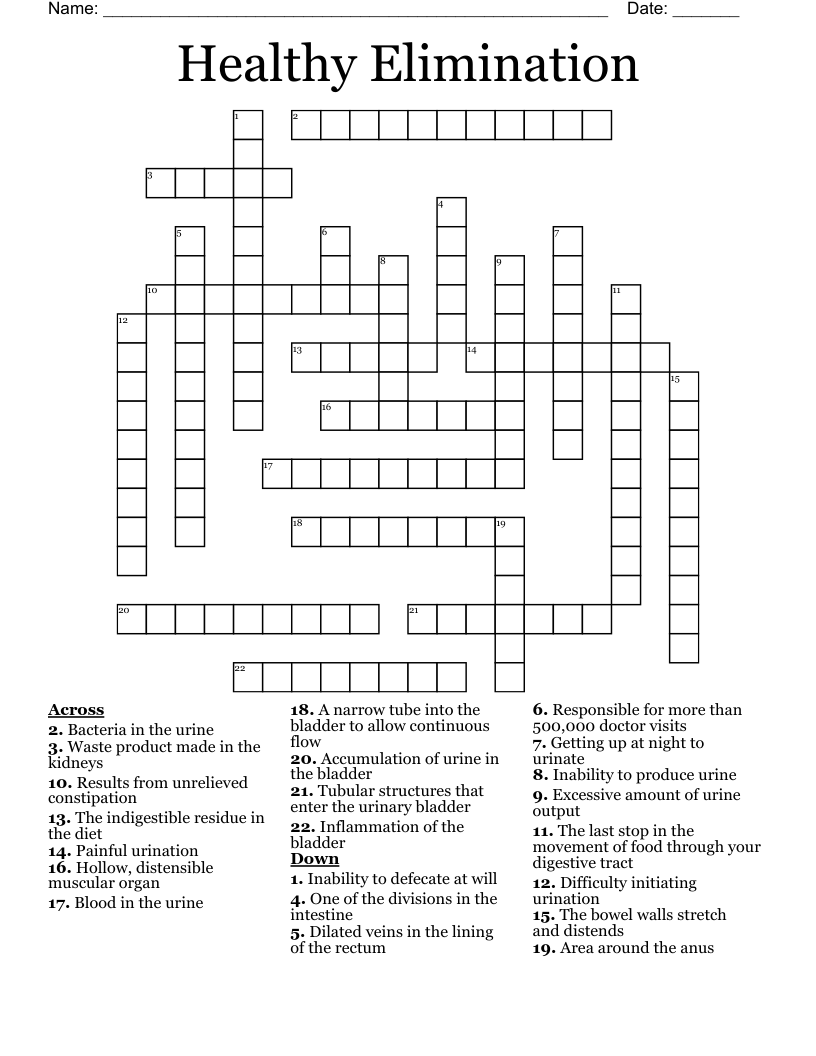 Healthy Elimination Crossword