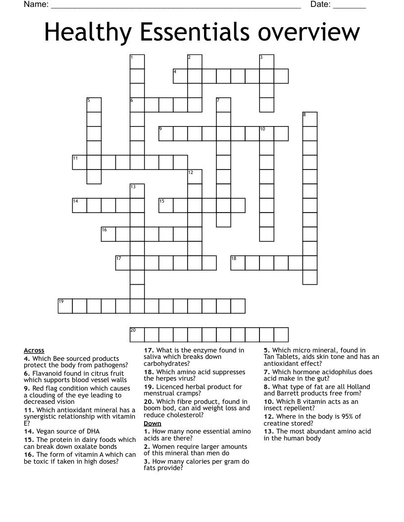 Healthy Essentials overview Crossword