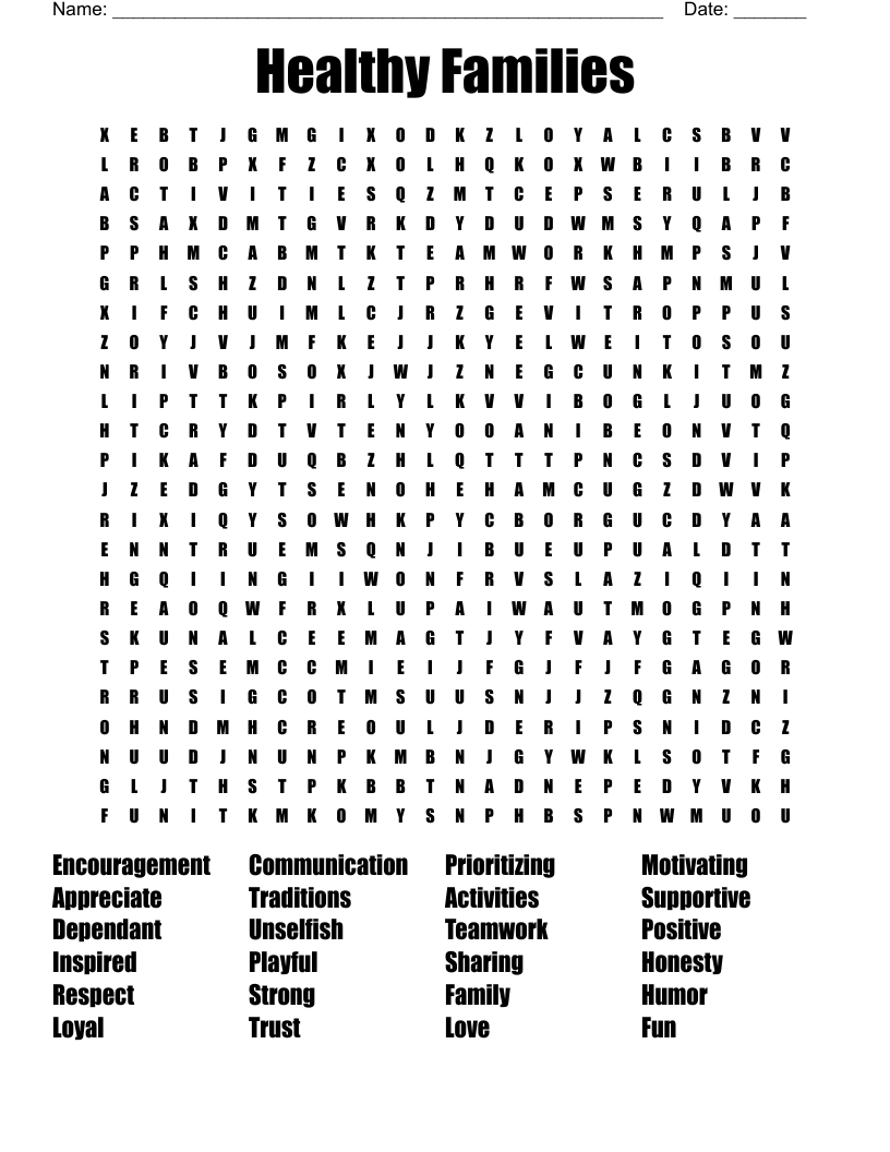 Healthy Families  Word Search