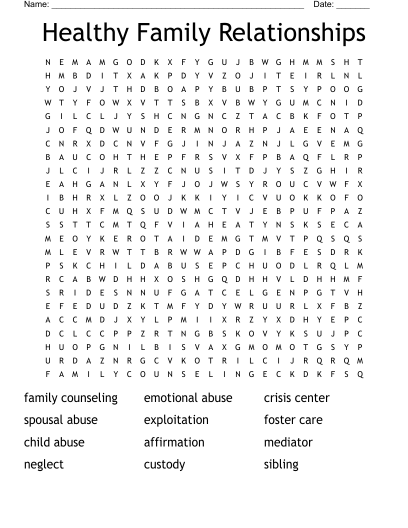 Healthy Family Relationships Word Search