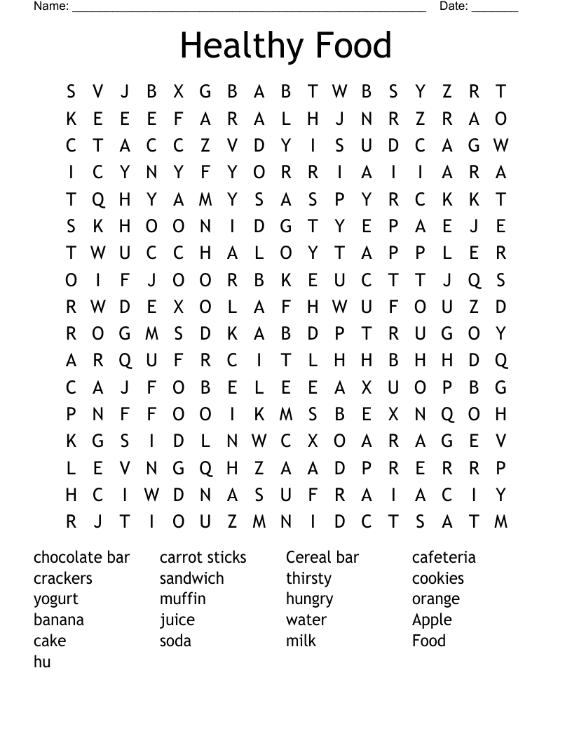 Healthy Food Word Search