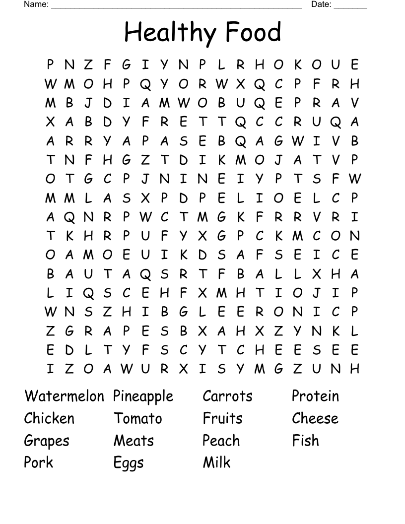 Healthy Food Word Search
