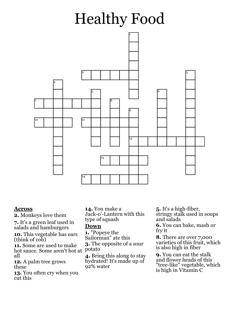 Healthy Food Crossword