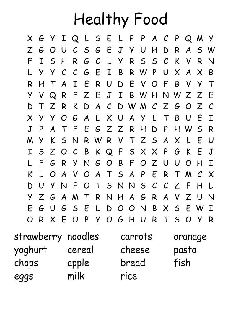 Healthy Food Word Search