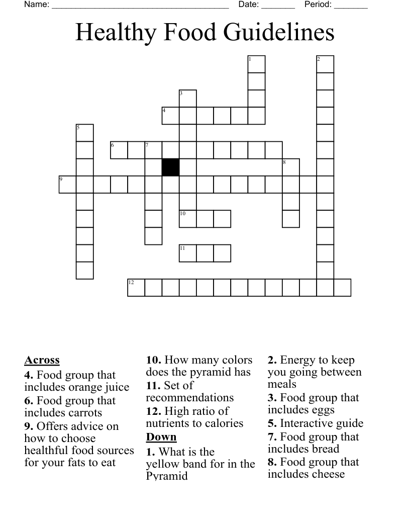 Healthy Food Guidelines  Crossword