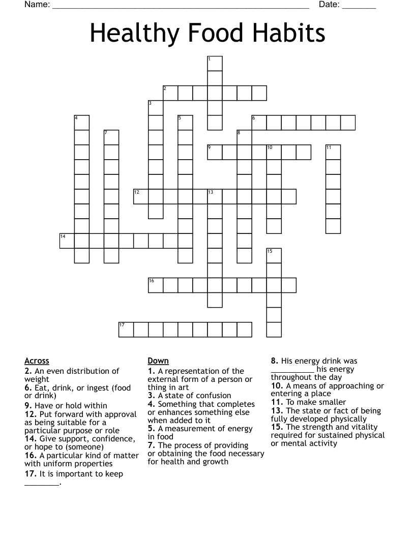 Healthy Food Habits Crossword