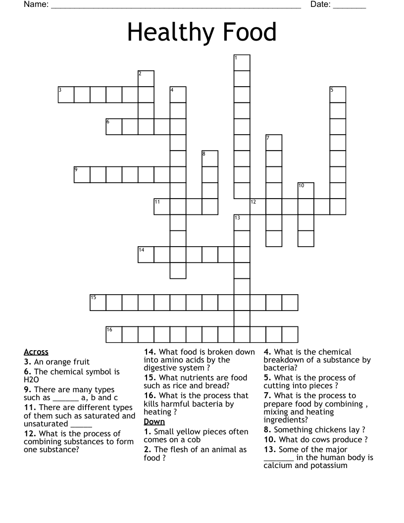 Healthy Food  Crossword