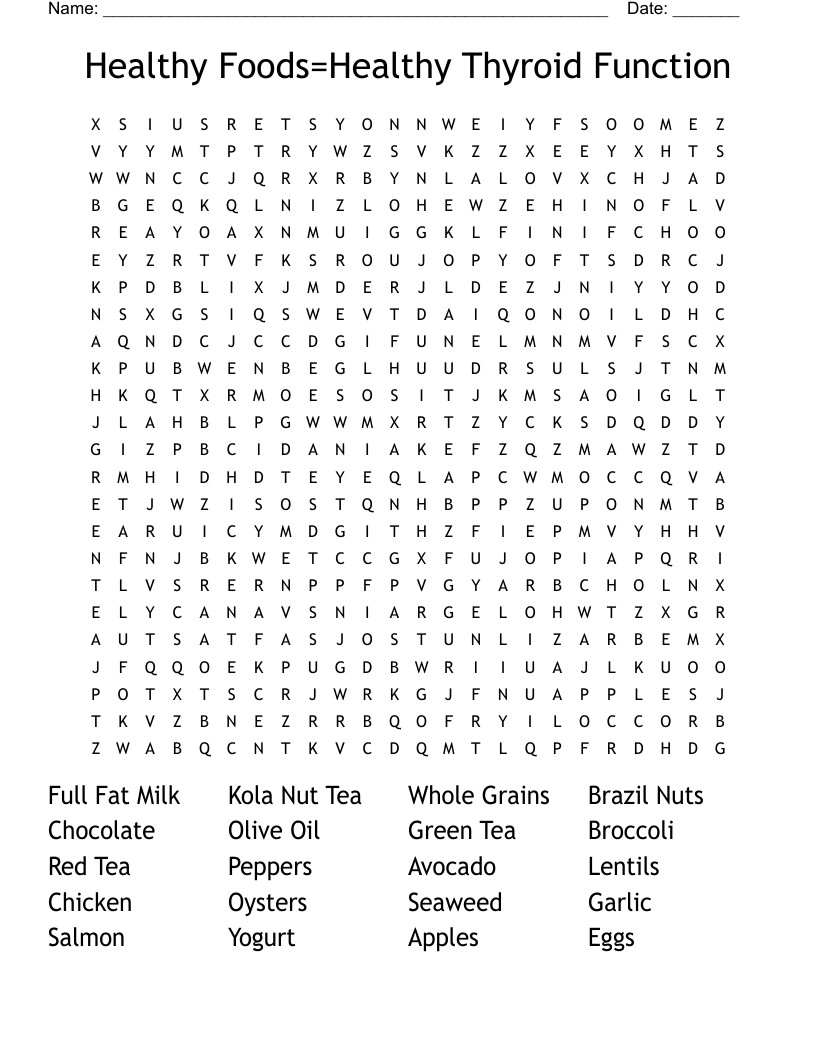 Healthy Foods=Healthy Thyroid Function Word Search