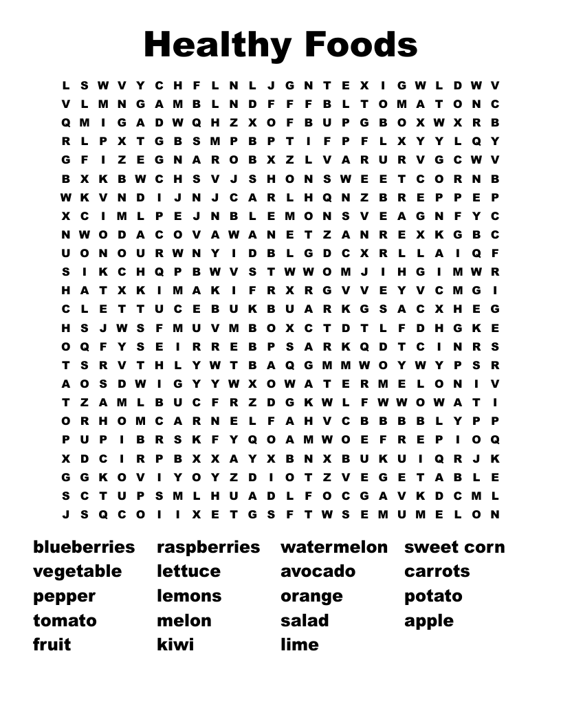 Healthy Foods Word Search