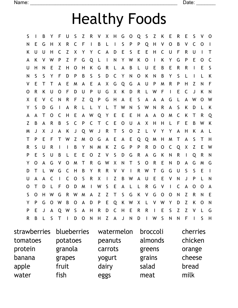 Healthy Foods Word Search