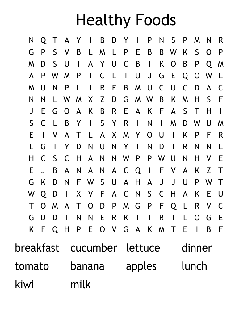 Healthy Foods Word Search
