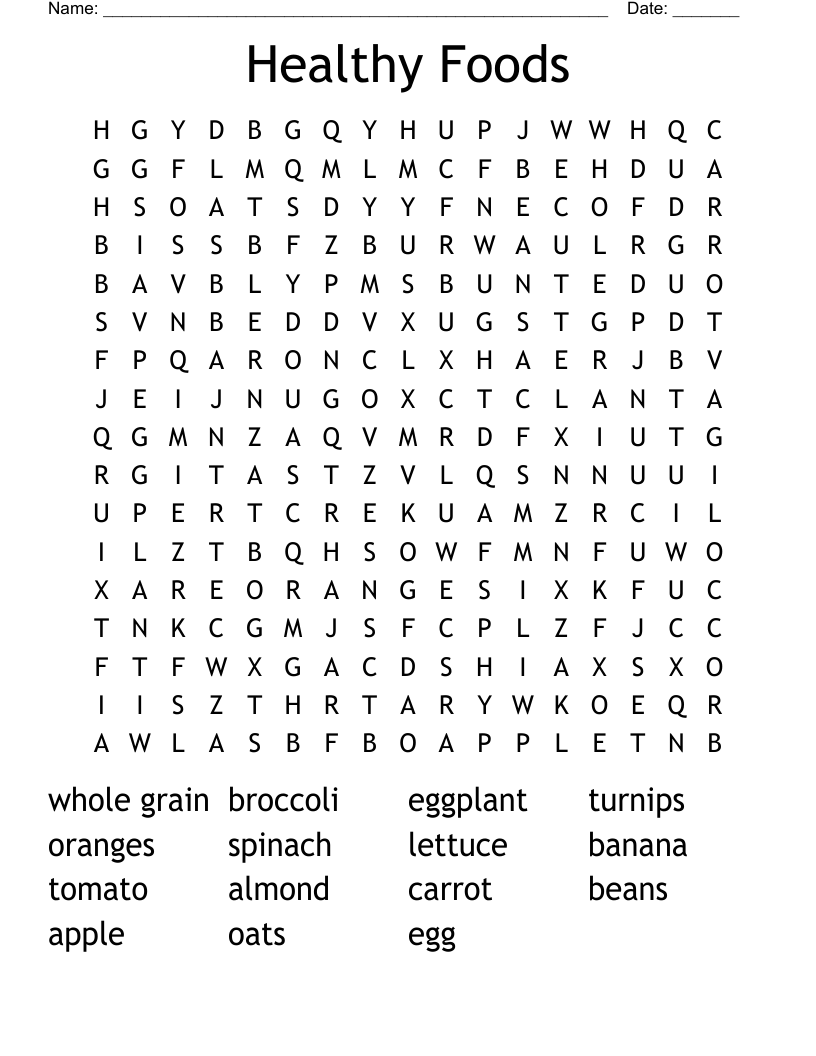Healthy Foods Word Search