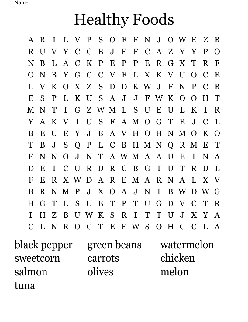Healthy Foods Word Search