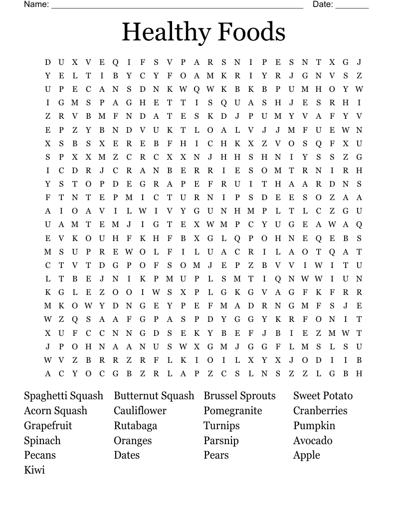 Healthy Foods Word Search