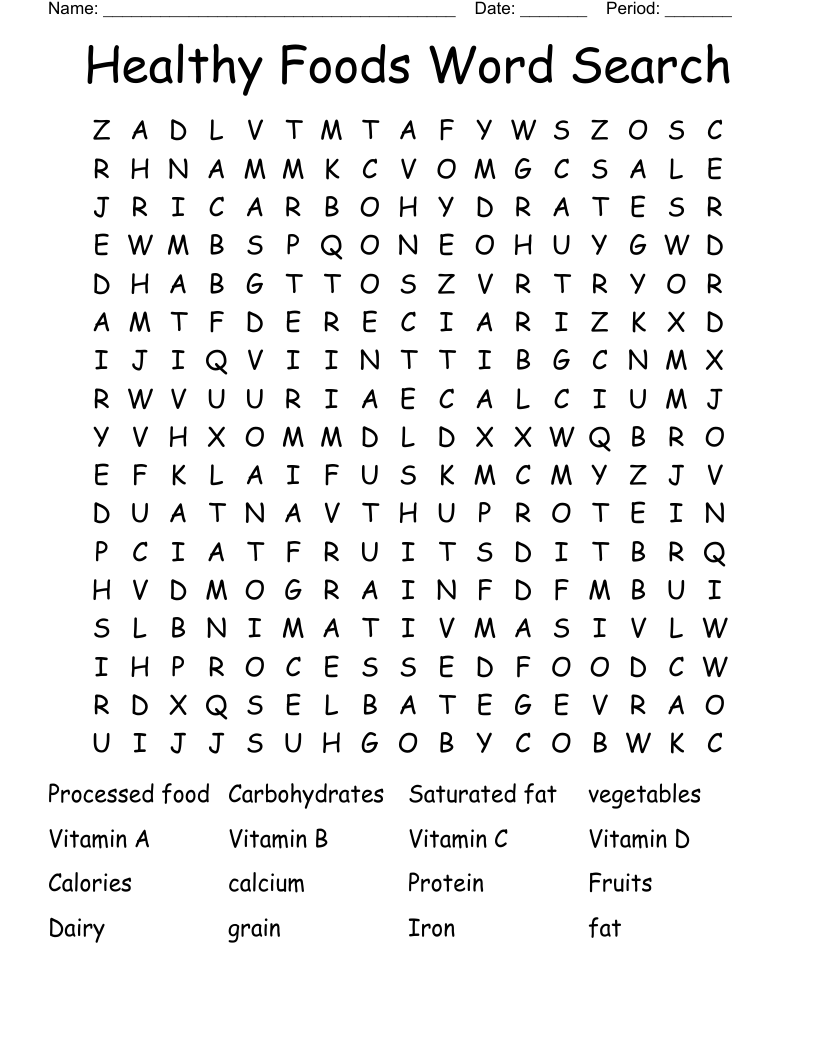 Healthy Foods Word Search