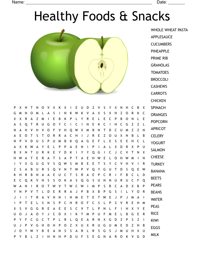 Healthy Foods & Snacks Word Search