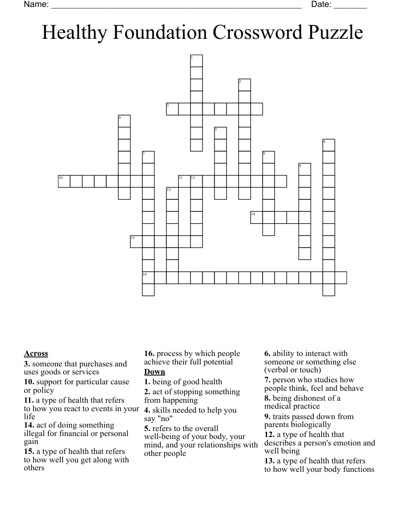 Healthy Foundation Crossword Puzzle