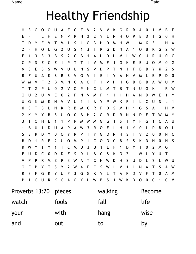 Healthy Friendship Word Search