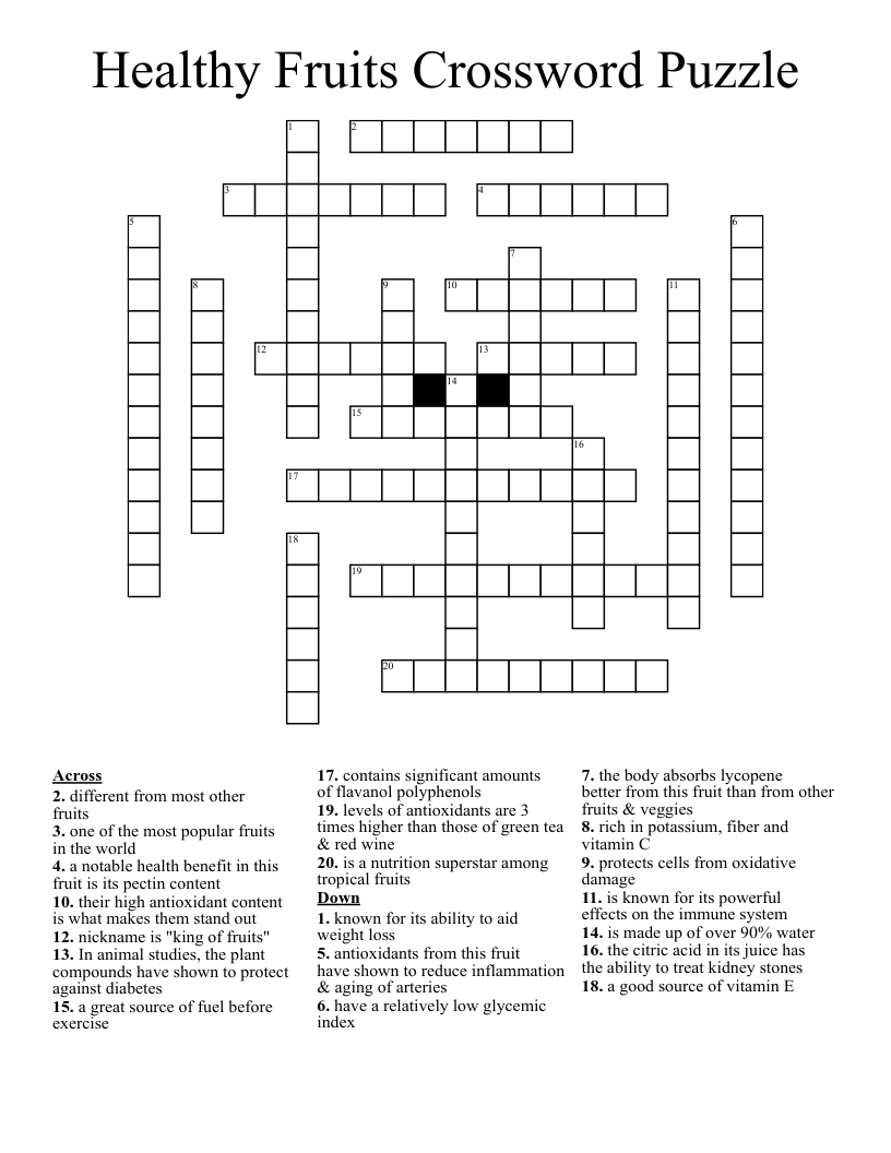 Healthy Fruits Crossword Puzzle